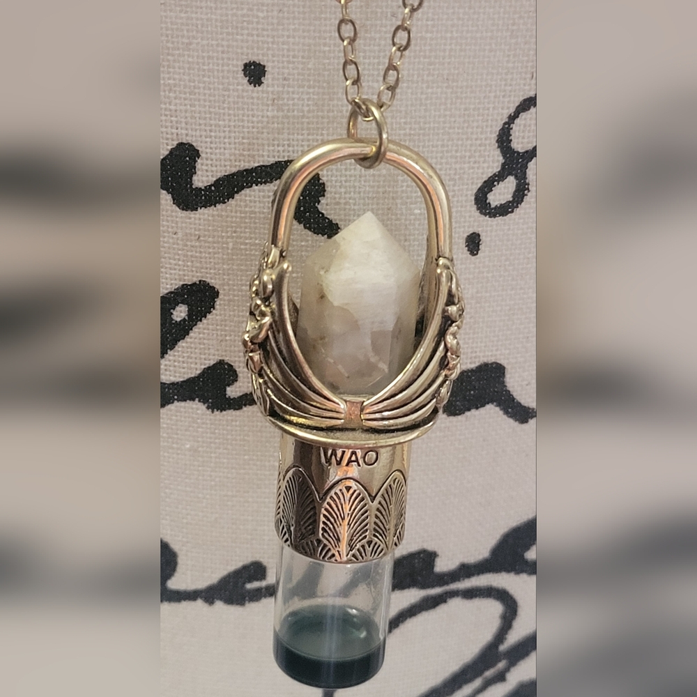 WOOD + OILS Brass Rollerball Necklace with Moonstone